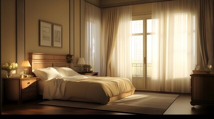 Fototapeta premium Sunlit Elegant Classic Bedroom Interior Design