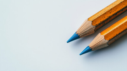 Fototapeta premium Two blue-tipped pencils on a light background.