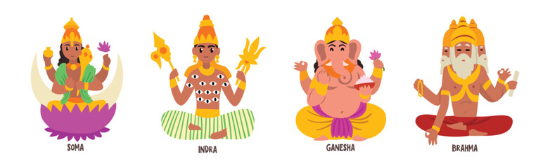 Ancient Indian Hindu Gods and Goddess Vector Set