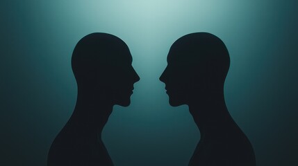 Silhouette of Two Heads Facing Each Other in Soft Blue Light