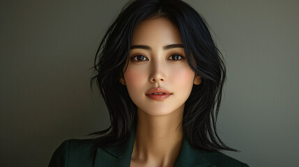 Naklejka premium Sophisticated studio portrait of a poised Japanese Woman