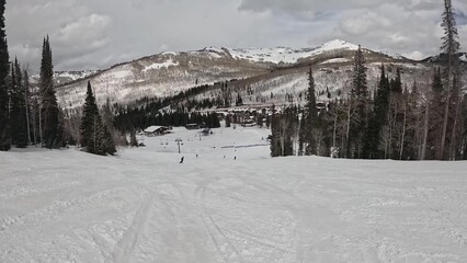 Breathtaking Winter Scenery Of A Snowy Mountain Ski Slope In Bright Sunshine