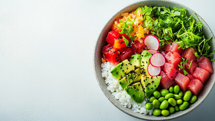 A colorful poke bowl.
