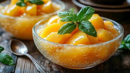 Peach ice cream with peach slices