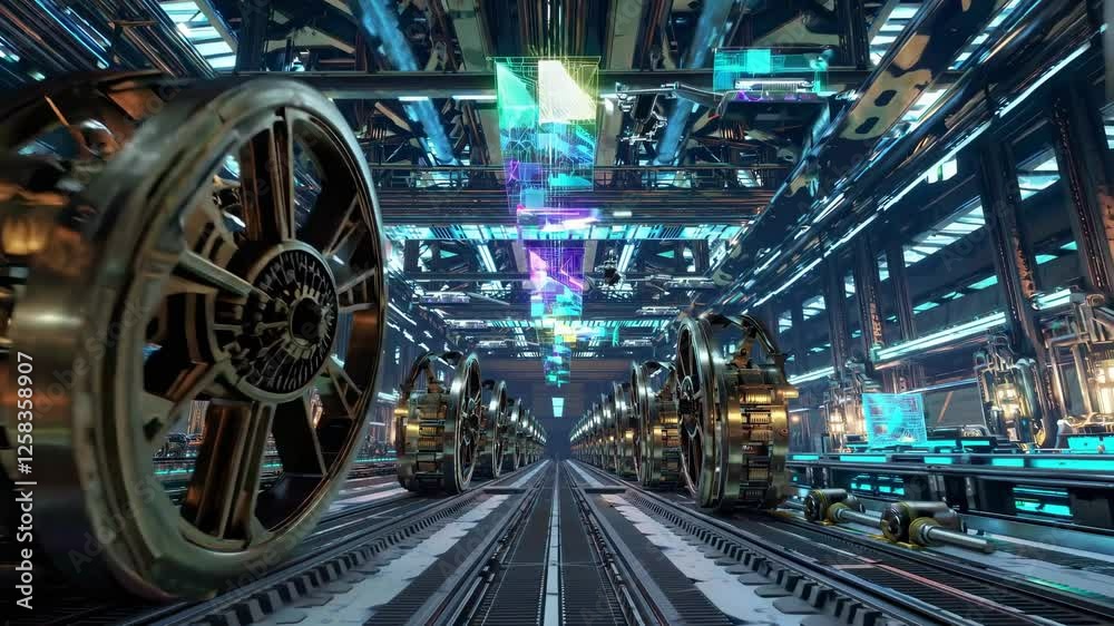 Poster futuristic industrial environment with advanced technology and intricate machinery in a virtual sett