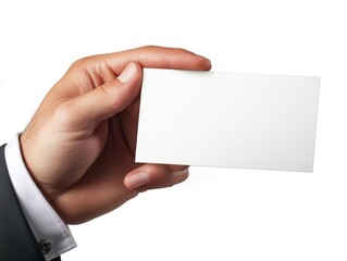 Obraz premium Hand Holding a Blank White Card Ready for Business Networking and Contact Information Exchange Concept