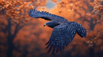 Majestic Eagle Soaring in Autumn Forest with Vibrant Foliage