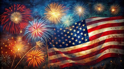 Patriotic Paint Strokes on Textured Independence Day Background - Night Photography Stock Photo