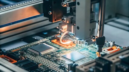 Close up of microchips circuit boards a hig