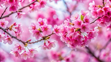 Fototapeta premium Pink Cherry Blossom Silhouette Wallpaper - High-Definition Spring Bloom Photography