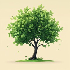 Fototapeta premium Lush Green Tree with Leafy Canopy and Smooth Trunk Symbolizing Growth and Vitality in Tranquil Ambiance