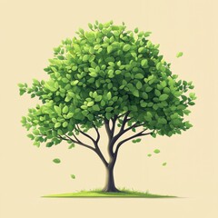 Lush Green Tree with Vibrant Leaves Illuminating Tranquil Nature Scene in Peaceful Environment