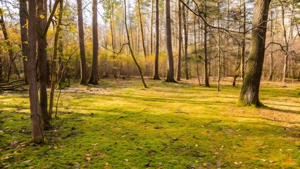 Obraz premium Golden autumn leaves covering the ground a tran