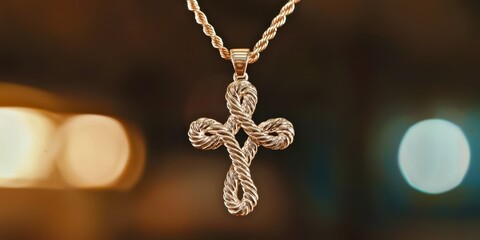 Fototapeta premium Gold cross necklace with a rope around it