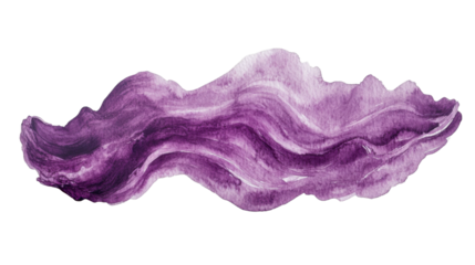 Purple watercolor brush stroke creating dynamic flowing shapes on transparent background
