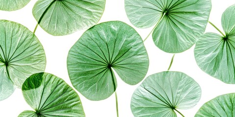 Fototapeta premium Bunch of green leaves are shown in a row