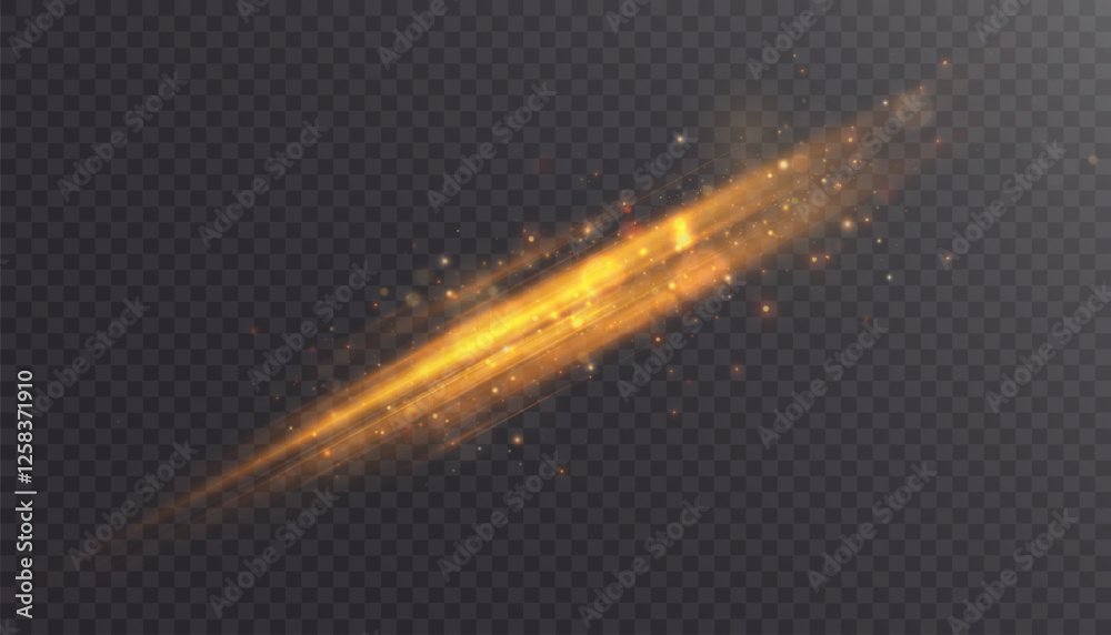 Poster golden horizontal light flare isolated on transparent background. lens flare with rays. glow light e