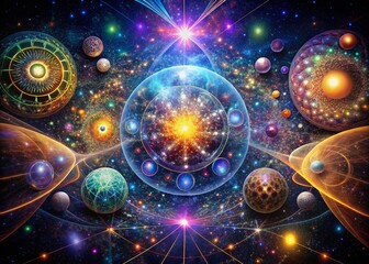 Obraz premium Quantum Physics Fractal: Night Sky, Repeating Texture, Conceptual Illustration