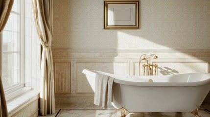Elegant Vintage Bathroom with Freestanding Tub and Golden Accents