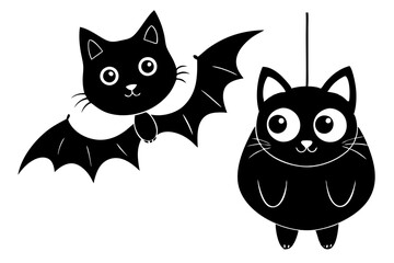  Cute Cartoon Black Cats with Bat Wings in Spooky Halloween Kawaii Vector Art