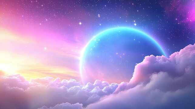 A breathtaking view of a cosmic nebula filled with radiant pink, purple, and blue clouds, sparkling stars scattered throughout, as if gazing into a beautiful universe wallpaper.