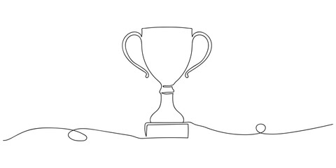 continuous line drawing golden trophy, symbolizing champion achievement in a simple, minimalist style. Icon symbol of champion achievement in simple linear style.