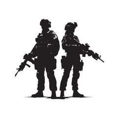 Army couple silhouette vector illustration