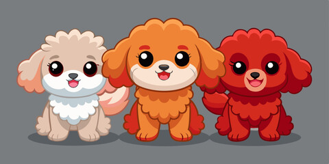Cute Cartoon Puppies in Kawaii Style with Big Eyes and Playful Poses in Pastel Vector Art