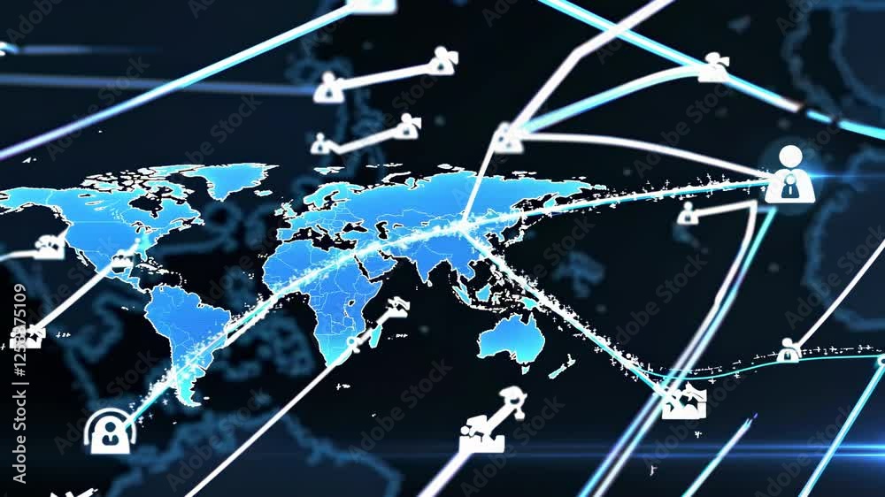 Leinwandbilder explore global connectivity and digital interaction through a vibrant map highlighting key data poin