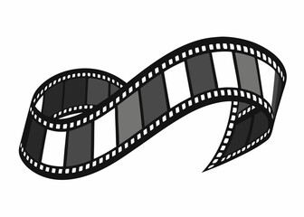 3D Curled Film Strip with Sprocket Holes in Black and White Cinematic Vintage Style