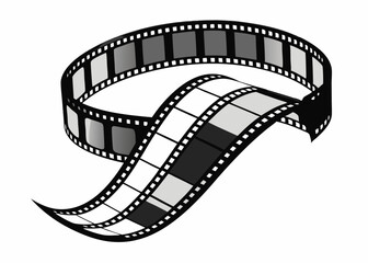 Naklejka premium 3D Curled Film Strip with Sprocket Holes in Black and White Cinematic Vintage Style