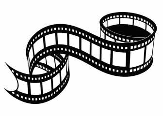 3D Curled Film Strip with Sprocket Holes in Black and White Cinematic Vintage Style