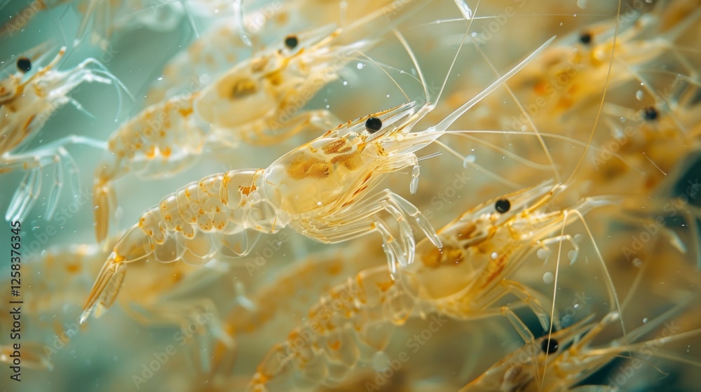 Poster small, translucent shrimp move fluidly through the water, showcasing their delicate features and act