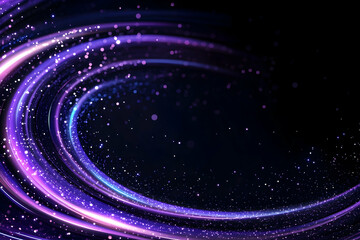 Obraz premium Abstract purple light trails swirling, shining stars in dark background. Use Background graphic