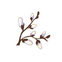 Willow branch with cats isolated on a white background, vector clipart