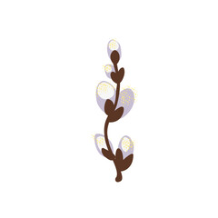 Willow branch with cats isolated on a white background, vector clipart