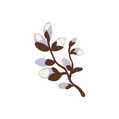 Willow branch with cats isolated on a white background, vector clipart