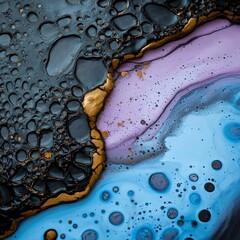 Obraz premium Abstract Fluid Art Painting with Black Blue Purple and Gold