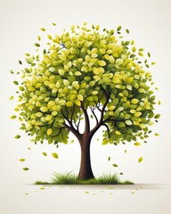 Tree with Green Leaves Cartoon Style Art Illustration Fresh Seasonal Decorative Artwork Isolated Scene