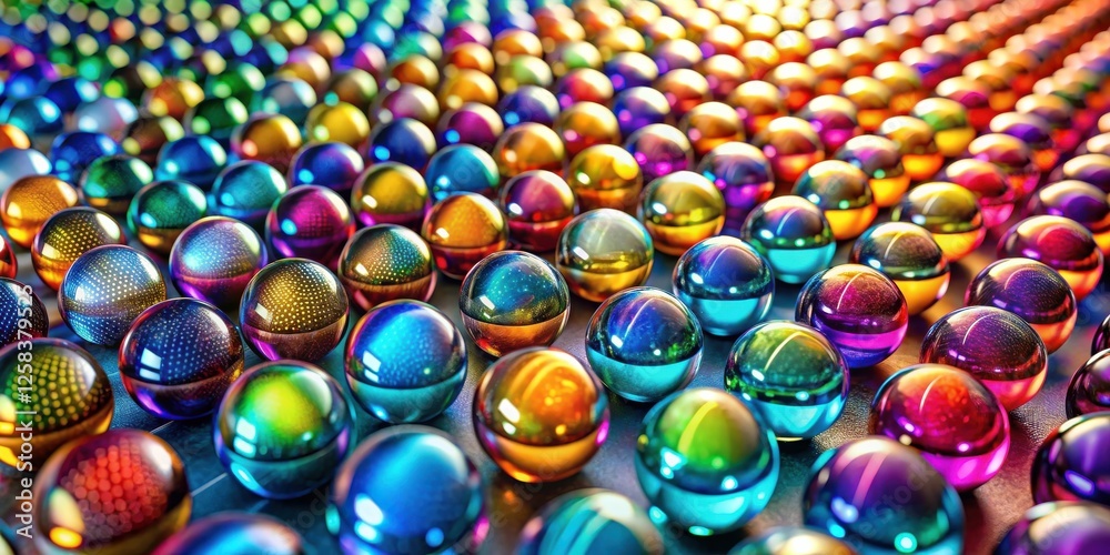 Aufkleber Abstract Colorful Spheres Arranged in Rows, Iridescent and Reflective Surface, Geometric Pattern of Shiny Orbs