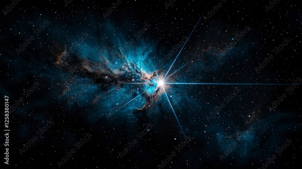 Poster Celestial event distant stars illuminate cosmic nebula in deep space digital art ethereal vibrant colors