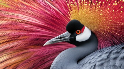 Fototapeta premium Majestic Grey Crowned Crane with Vibrant Crimson Crest