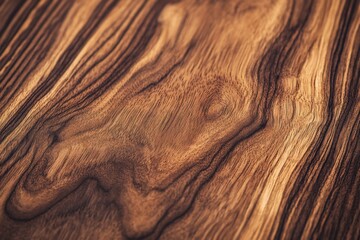Close-up of rich, dark brown wood grain texture with swirling patterns.