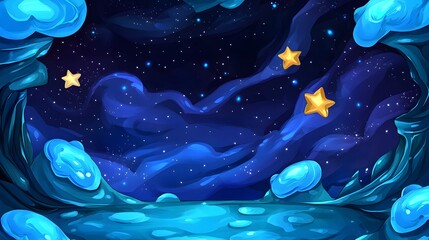 Colorful Fantasy Space Scene with Stars and Cloudy Landscape