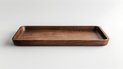 Simple and elegant wooden serving tray with clean lines, placed on a white backdrop.