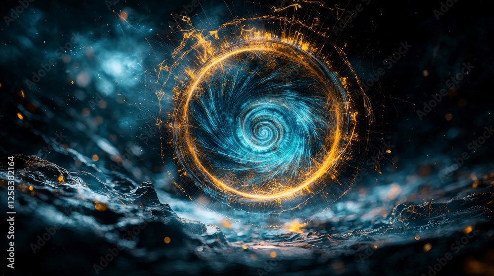 Poster time travel concept art abstract swirling portal in cosmic environment digital artwork sci-fi univer
