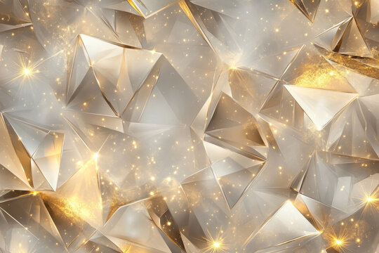 Abstract luxury pattern of sparkling diamond facets combined with soft golden streaks, forming a dynamic design that evokes elegance and refinement.