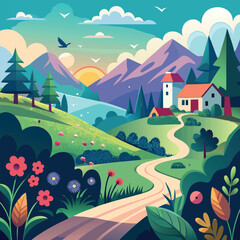 its a summer village and tree vector design