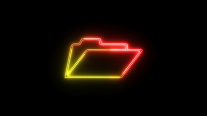 Glowing neon file folder sign. Glowing neon Folder icon isolated on black background.