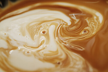 Abstract milk and coffee swirls, blending into rich creamy tones with flowing natural patterns.